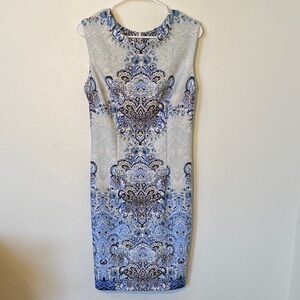 Karin Stevens Blue and Yellow Sleeveless Patterned Dress Size 8